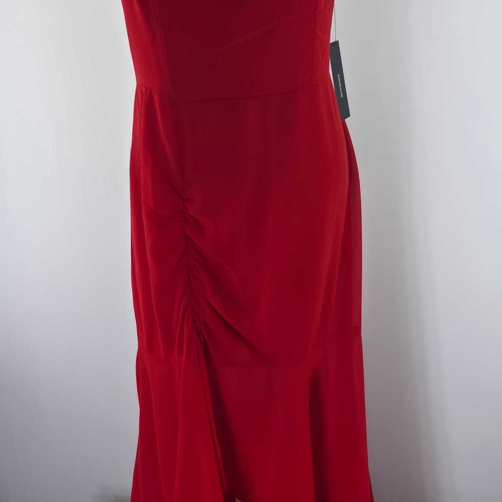 Lulus Maxi Dress Womens L Red Ruched High-Low Hem Square Neck Adjustable Straps‎ - Picture 10 of 16